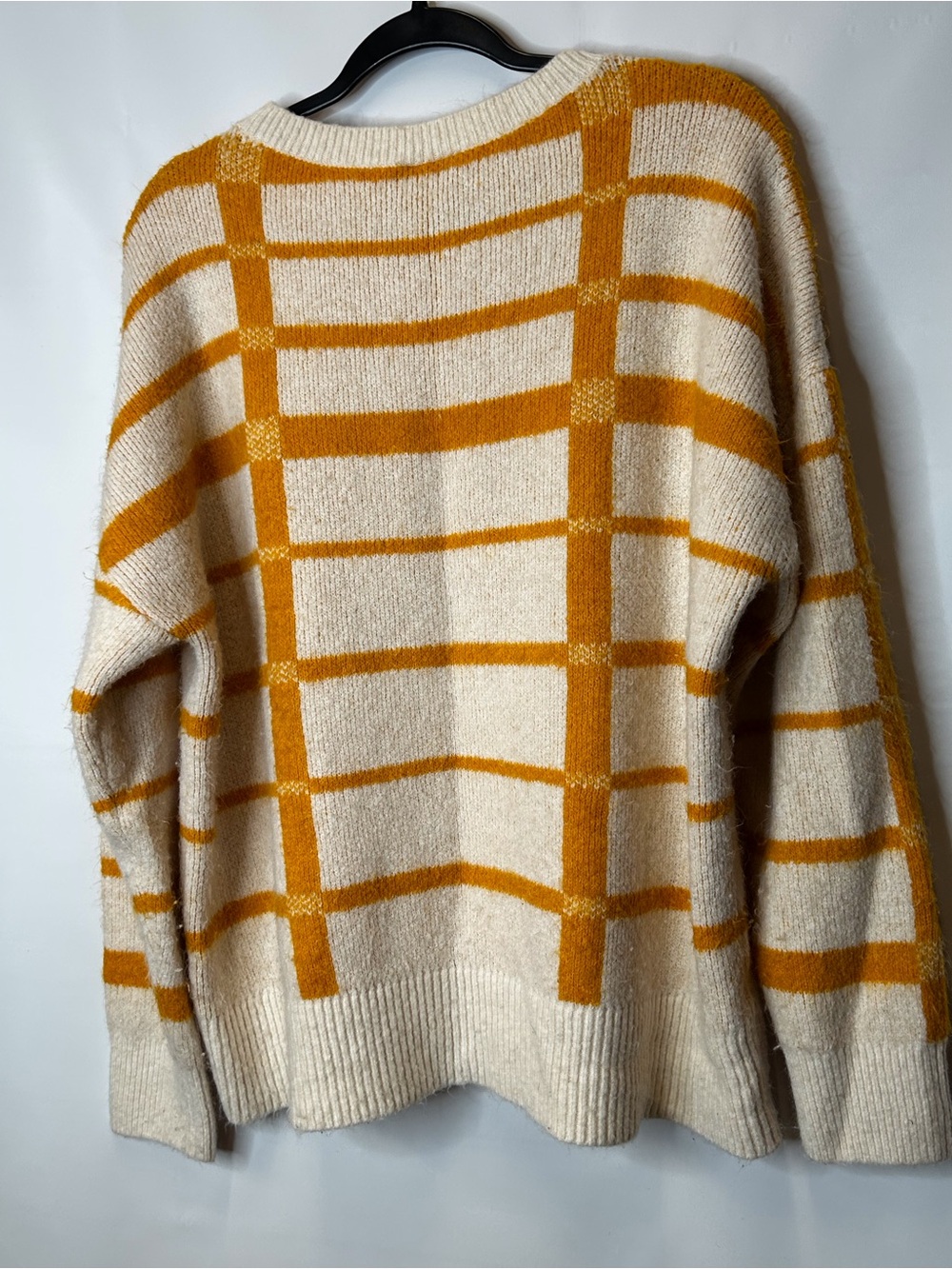 LOFT Cream Sweater with Mustard Windowpane Plaid - Picture 2 of 5